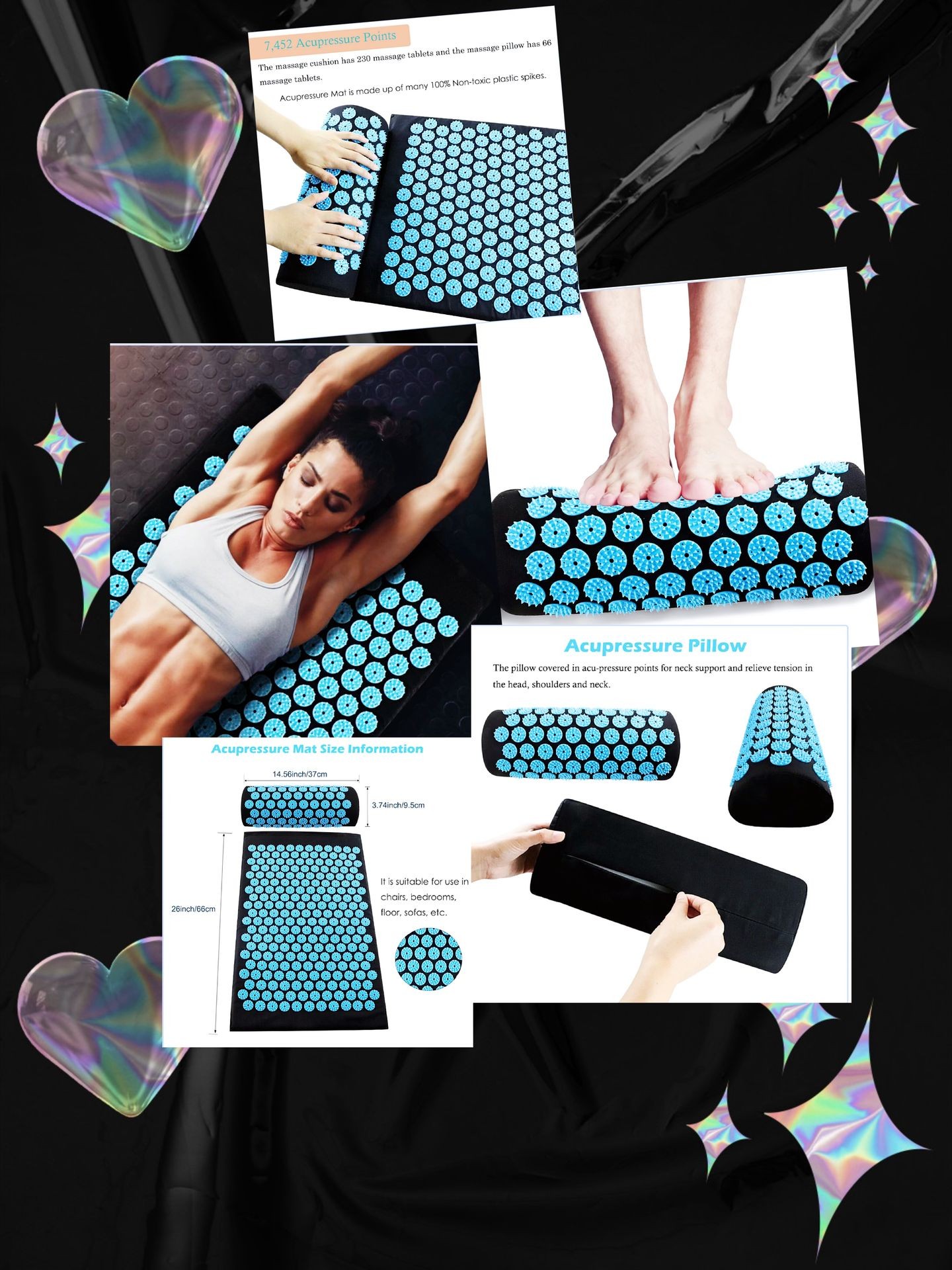 Meridian acupressure mat and pillow